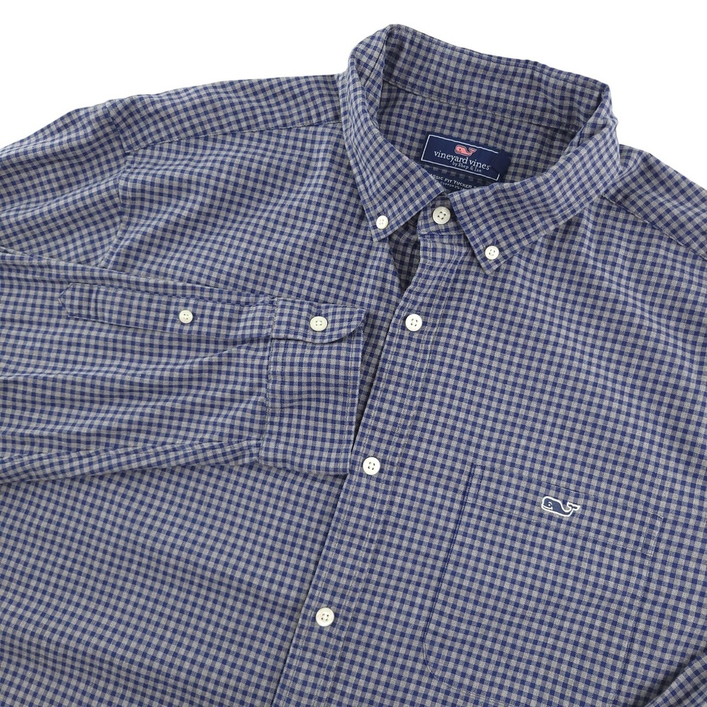 Vineyard Vines Tucker Shirt Mens XL Blue Check Long Sleeve Button Down Stretch